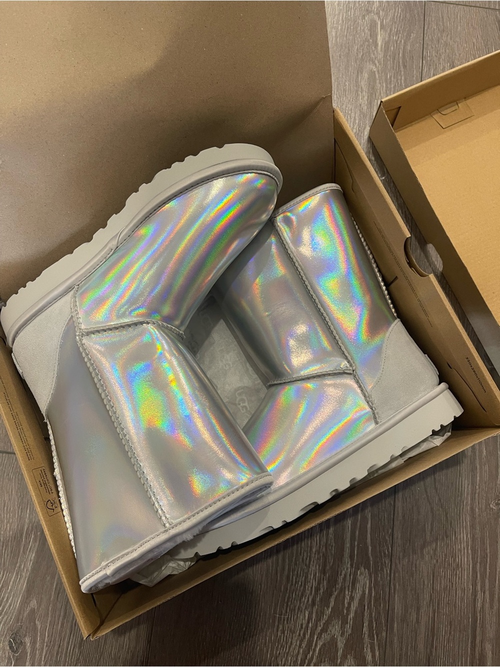 UGG Holographic Silver and Light Gray Suede Ankle Boot